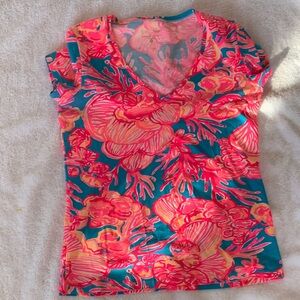 Lilly Pulitzer Pink and Blue Floral V-Neck Top